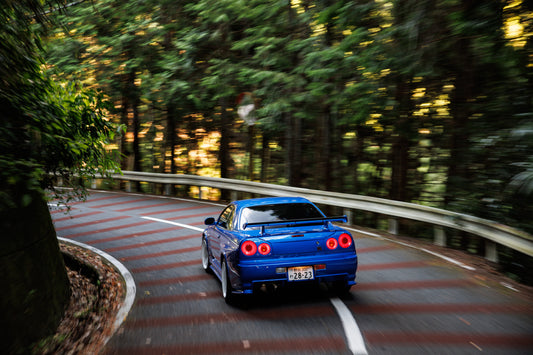 Larry Chen's fully restored Garage Yoshida Nissan Skyline R34 GTR on the Nara Touge